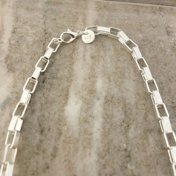 925 Sterling Silver Box Chain Necklace Chain Link Statement Necklace 19 Inches - Picture 3 of 4